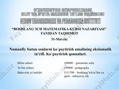 nomanfiy butun sonlarni ko`paytirish amaliyoti — PPTX
