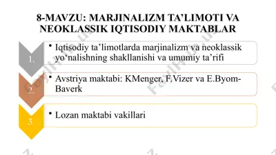 marjinalizm ta'limoti va neoklassik iqtisodiy maktablar — PPTX