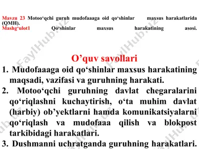qo‘shinlar maxsus harakati o‘quvsavollari — PPTX