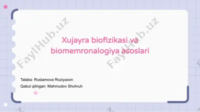 xujayra biofizikasi va biomemronalogiya asoslari — PPTX