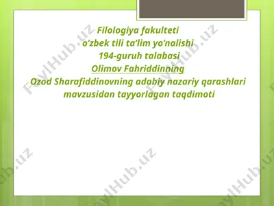 ozod sharafiddinovning adabiy-nazriy qarashlari — PPTX