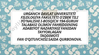 abdulla oripovning adabiyot nazariyasi va fanlari — PPTX