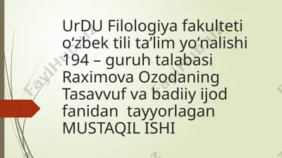sayyid imomiddin nasimiyning nasimiy ijoddida jon va jonon mavzusi — PPTX