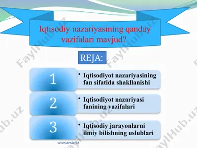 iqtisodiynazariyasi va qanday vazifalari mavjud? — PPTX