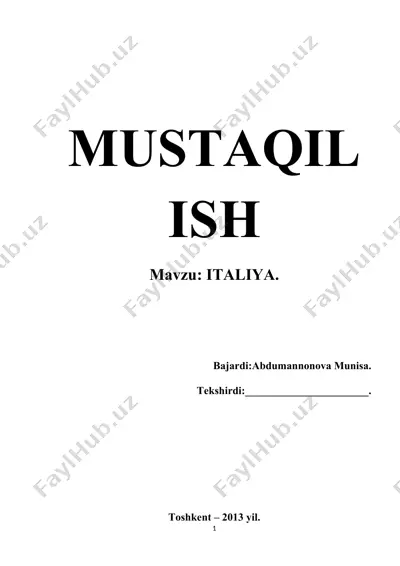 italiya haqida mustaqil ish — DOCX