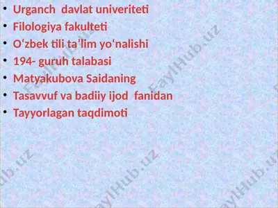 tasavvuf va istifodiy jiddiyat fanidan tayyorlagan taqdimot — PPTX