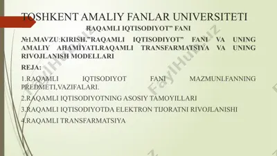 raqamli iqtisodiyot fani — PPTX