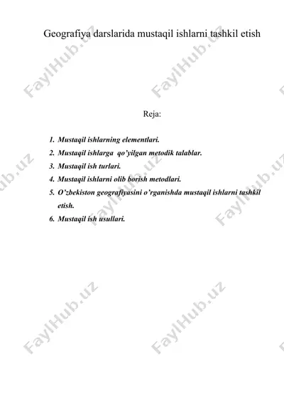 geografiya darslarida mustaqil ishlarni tashkil etish — DOC