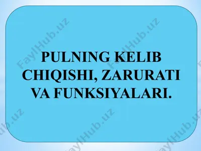 pulning kelib chiqishi, zarurati va funksiyalari — PPTX