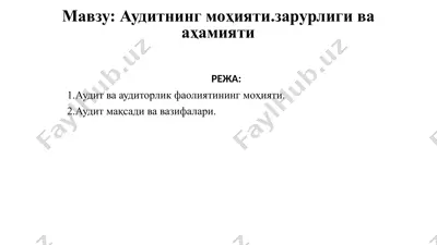 аудитнинг моҳияти, зарурлиги ва аҳамияти — PPTX