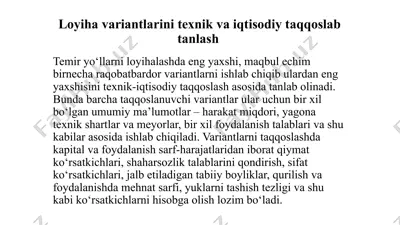 loyihavariantlarini texnik va iqtisodiy taqqoslab tanlash — PPTX