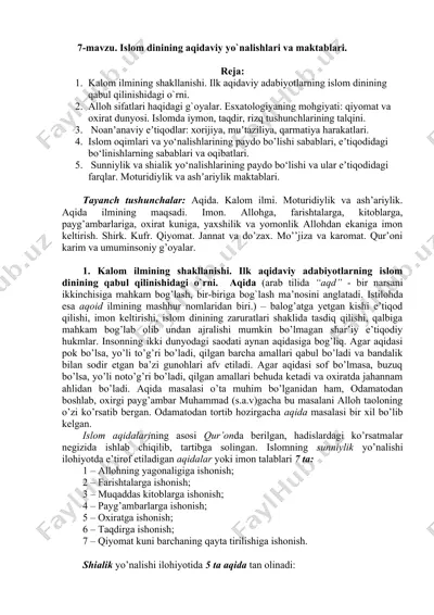 islom dinining aqidaviy yo'nalishlari va maktablari — DOC