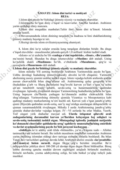 islom dini tarixi va mohiyati — DOC