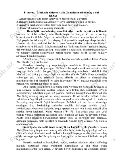 markaziy osiyo tarixida xanafiya mazhabining o'rni — DOC