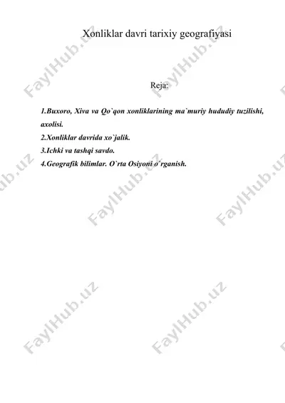 xonliklar davri tarixiy geografiyasi — DOC