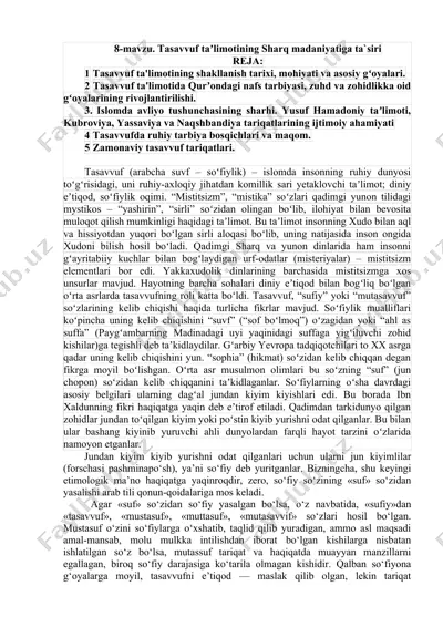 tasavvuf ta'limotining sharq madaniyatiga ta'siri — DOCX