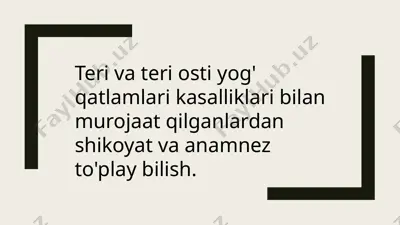 teri va teri ustida yog‘ qatlamlari haqida ma'lumotlar — PPTX