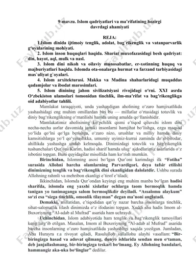 islom qadriyatlari va ma’rifatining hozirgi davrdagi ahamiyati — DOCX