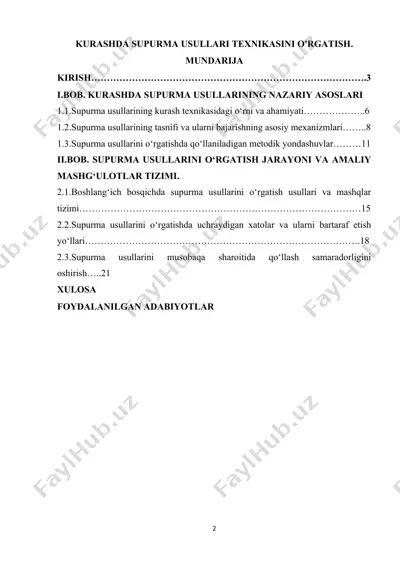 kurashda supurma usullari texnikasini o'rgatish — DOCX