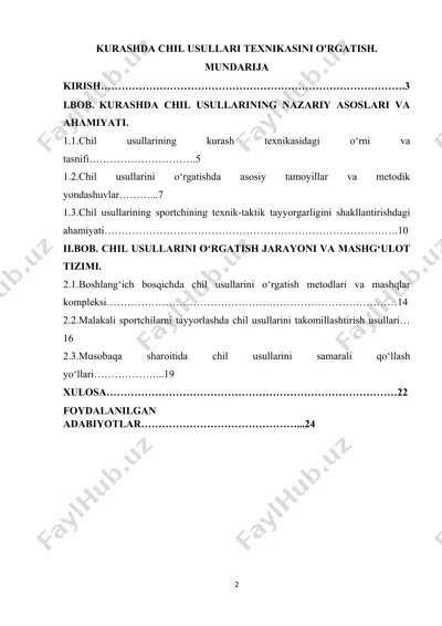 kurashda chil usullari texnikasini o'rgatish — DOCX