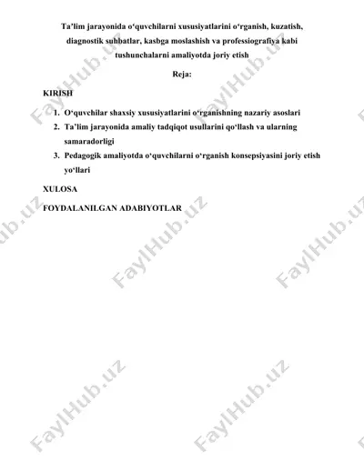 o‘quvchilar xususiyatlarini o‘rganish — DOCX