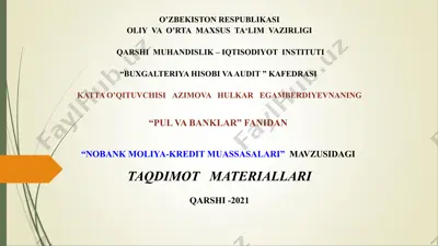 "nobank moliya-kredit muassasalari" taqdimot materiallari — PPT