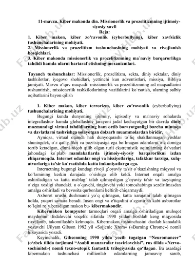 kiber makonda din. missionerlik va prozelitizmning ijtimoiy siyosiy xavfi — DOC