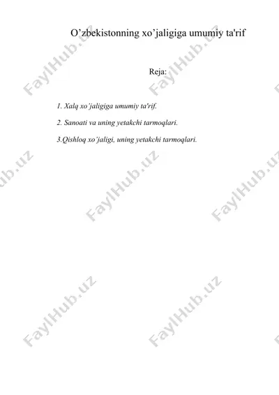 o’zbekistonning xo’jaligiga umumiy ta'rif — DOC