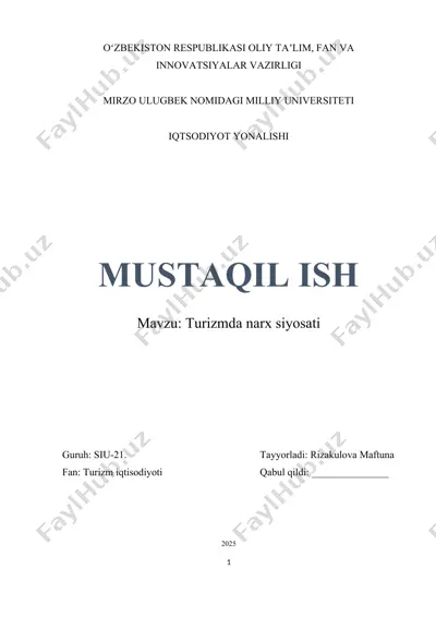 turizmda narx siyosati — DOCX