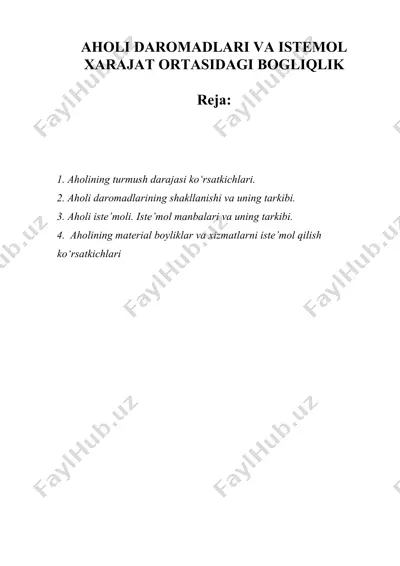 aholi daromadlari va istemol xarajat ortasidagi bog'liqlik — DOCX