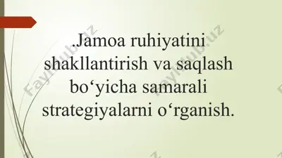 jamoaruhiyatni shakllantirish va saqlash bo'yicha samarali strategiyalar — PPTX