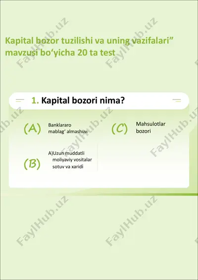 kapital bozor tuzilishi va uning vazifalari — PDF