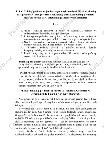 etika fanining predmeti va jamiyat hayotidagi ahamiyati — DOCX