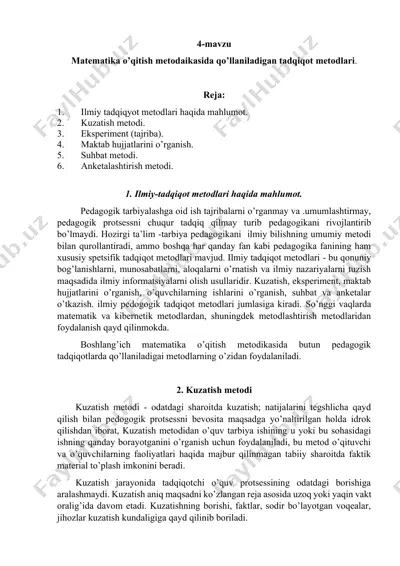 matematika o’qitish metоdaikasida qo’llaniladigan tadqiqоt metоdlari — DOCX