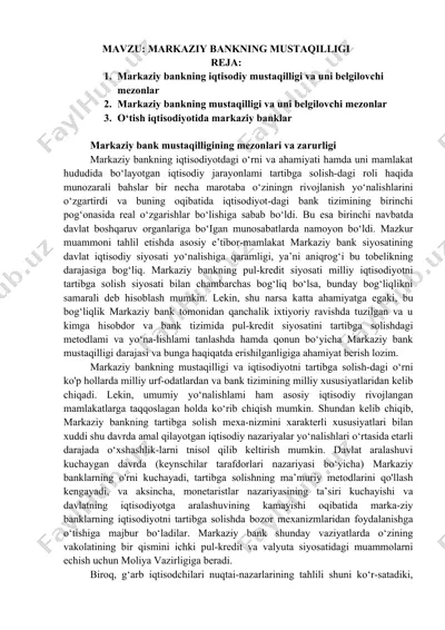 markaziy bankning mustaqilligi — DOCX