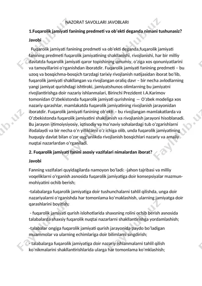 fuqarolik jamiyati fanining predmeti va ob‘ekti — DOCX