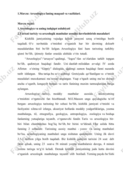 arxeologiya fanining maqsad va vazifalari — DOCX