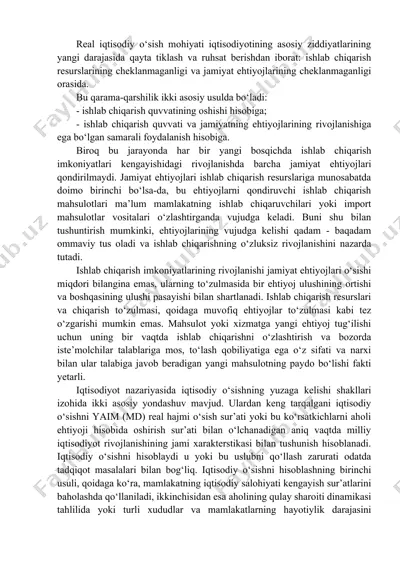real iqtisodiy o‘sish mohiyati iqtisodiyotining asosiy ziddiyatlarining yangi darajasida qayta tiklash va ruhsat berishdan iborat — DOCX