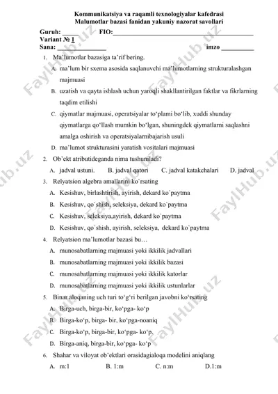 kommunikatsiya va raqamli texnologiyalar kafedrasi — DOCX
