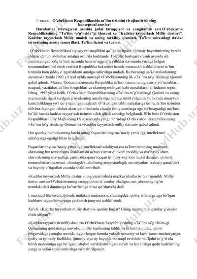 o'zbekiston respublikasida ta'lim tizimini rivojlantirishning konseptual asoslari — DOCX