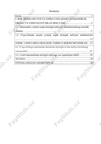 3-sinfda matematika o‘qitish orqali ekologik tarbiyani shakllantirish metodikasi — DOCX