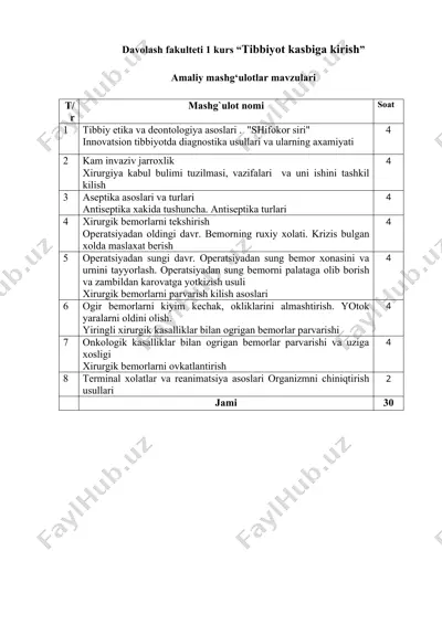davolash fakulteti 1 kurs “tibbiyot kasbiga kirish” — DOCX