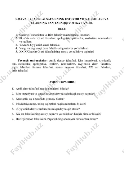 g‘arb falsafasining ustuvor yo‘nalishlari va ularning fan taraqqiyotiga ta’siri — DOCX