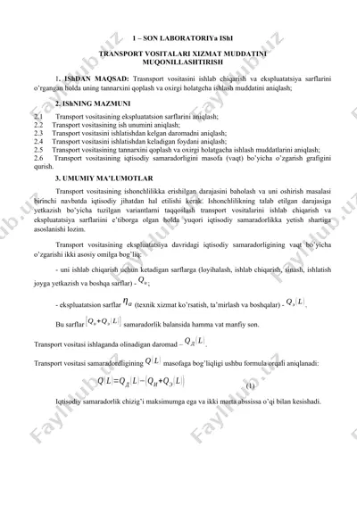 transport vositalari xizmat muddatini muqonillashtirish — DOCX