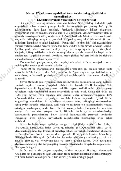 o‘zbekiston respublikasi konstitutsiyasining yaratilishi va takomillashuvi — DOCX