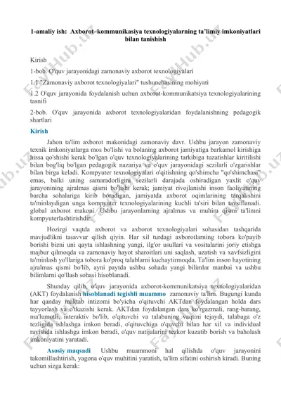 axboorot–kommunikasiya texnologiyalarning ta’limiy imkoniyatlari bilan tanishish — DOCX