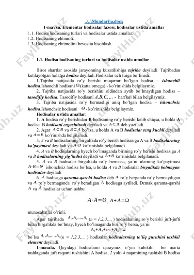 hodisalar ustida amallar — DOCX