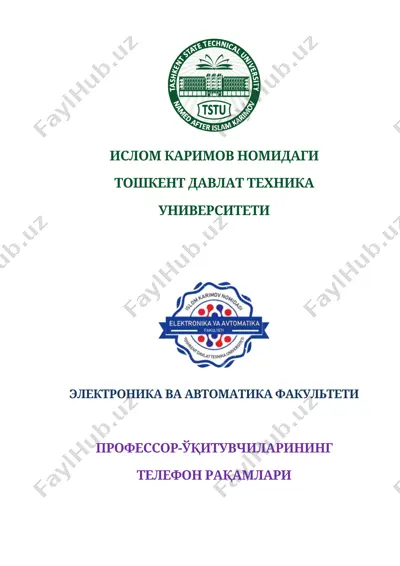 toshkent davlat texnika universiteti elektronika va avtomatika fakulteti — DOC