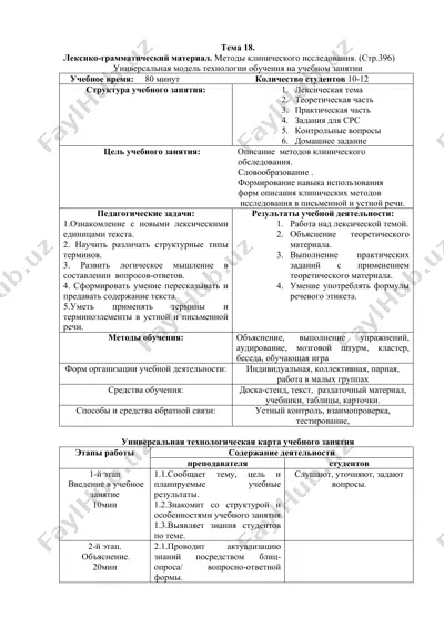универсальная модель технологии обучения на учебном занятии — DOCX