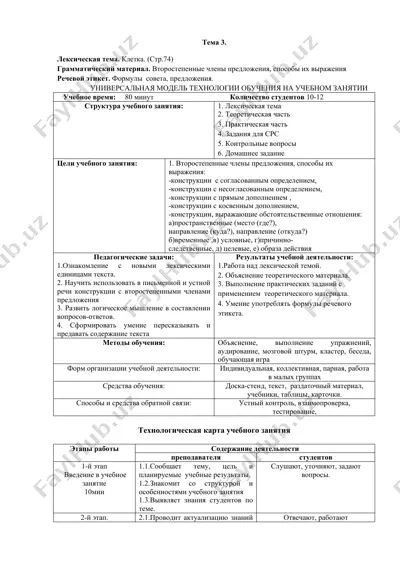 универсальная модель технологии обучения на учебном занятии — DOCX